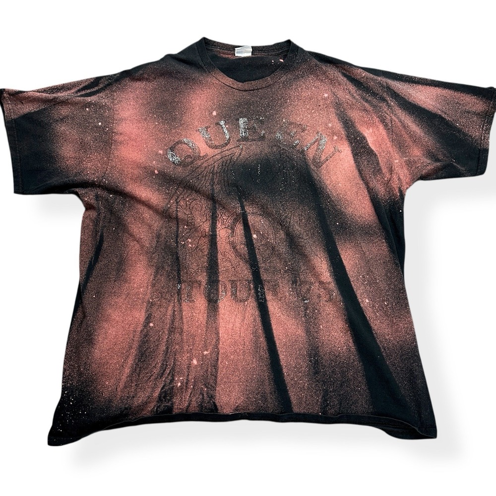 Queen Band Tour '75 Tie-Dye Graphic T-Shirt Size 2XL Retro Black VTG Spray Style